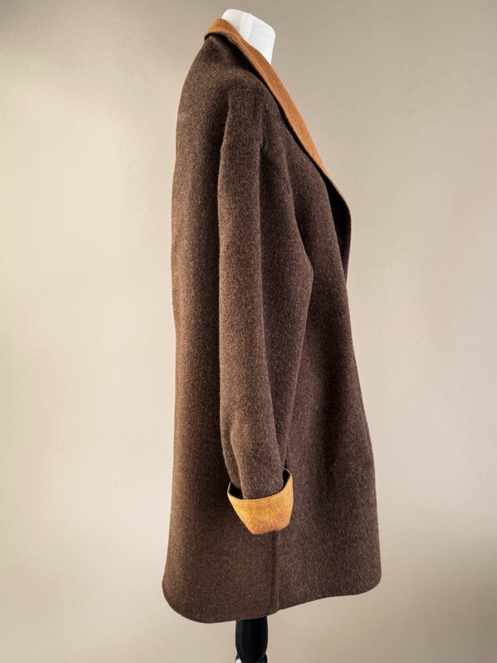 Reversible Brown/Camel Alpaca Wool Blend Coat Size Women's Large Soft Oversized - Picture 5 of 15